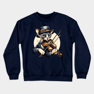 Devon Rex Cat Playing Violin Crewneck Sweatshirt